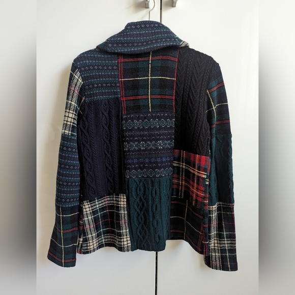 Lauren Ralph Lauren Patchwork Wool Cardigan Gold Buttons Plaid Tartan - Picture 5 of 6